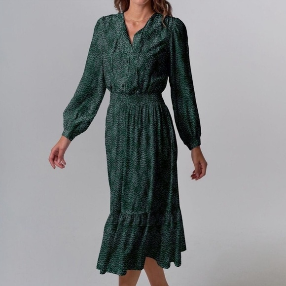Tucker Juliette Midi Dress Size XL Silk Stretch Charmeuse In Emerald Dot - Picture 1 of 15